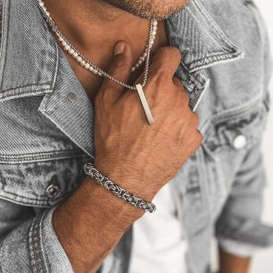 Collier barre verticale homme acier inoxydable argent