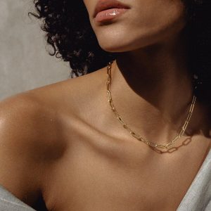 Collier grosse chaine femme maille trombone Acier doré