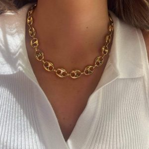 Chaîne grain de café gros maillon femme Acier doré