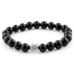 Bracelet Homme Bouddha Acier inoxydable Onyx Noir
