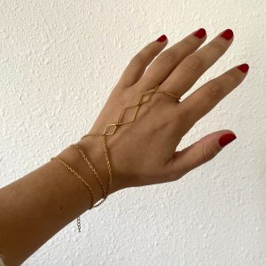 Bracelet Bague 3 Rangs Acier Inoxydable Doré Losange