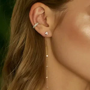 Boucles D&rsquo;Oreille Chaine Argent Plaqué Or Zirconium