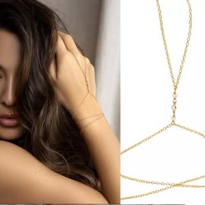 Bracelet doigt or zirconium et perle d&rsquo;eau douce femme