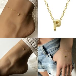 Bijou Initiale Or Plaqué Sur Argent Pour Cheville Femme