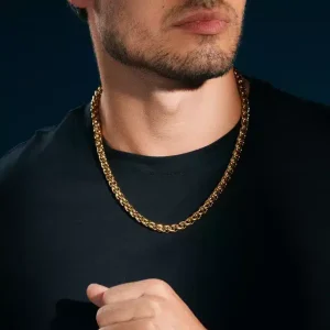 Collier maille palmier or homme Acier inox doré 6mm