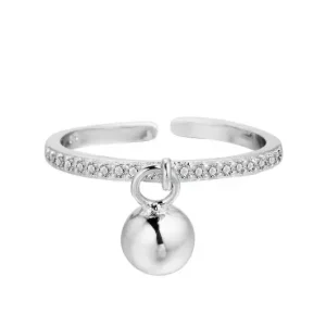 Bague Boule Argent Plaqué et Strass Reglable Femme