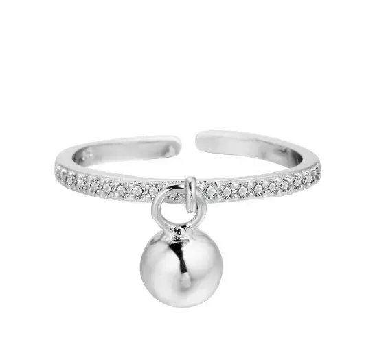 Bague Boule Argent PlaquƩ et Strass Reglable Femme