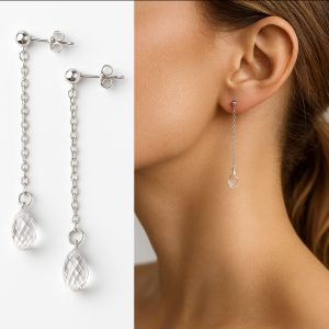 Boucle d&rsquo;oreille Swarovski goutte d&rsquo;eau pendante Argent 925 pour femme