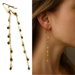 Boucles d&rsquo;oreilles pendantes longues chaines avec charms coeur plaqué or gold filled