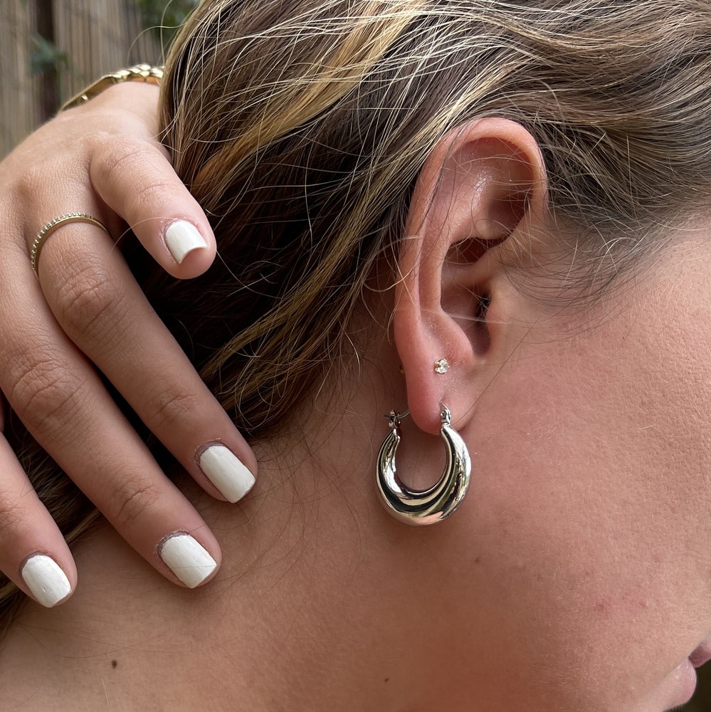 Créoles épaisses acier inoxydable argenté 25mm femme – Image 8