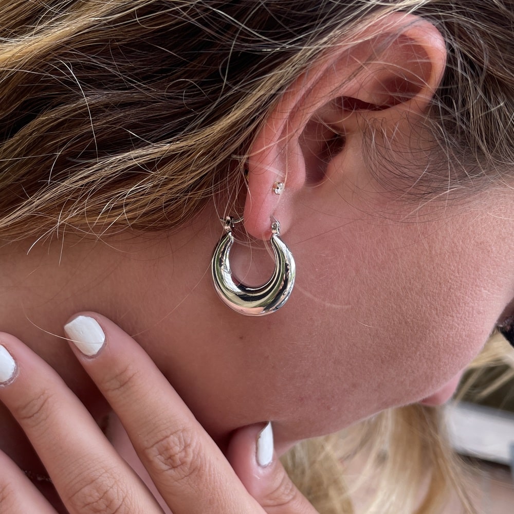 Créoles épaisses acier inoxydable argenté 25mm femme – Image 5