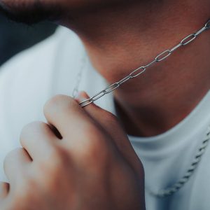 Collier trombone acier inoxydable argenté homme