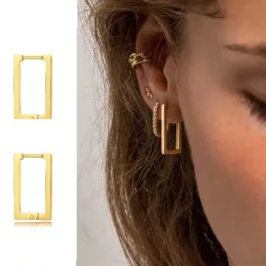 Boucles d’Oreilles Rectangle or plaqué sur argent 925