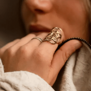 Bague Fleur De Vie Or Acier Inoxydable Doré Réglable