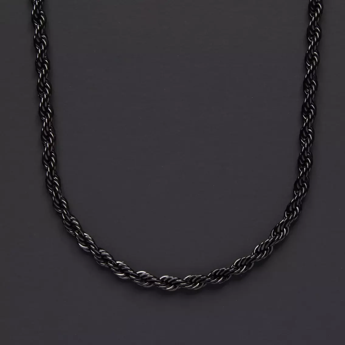 Chaine noire homme maille corde Acier inoxydable 3mm – Image 3