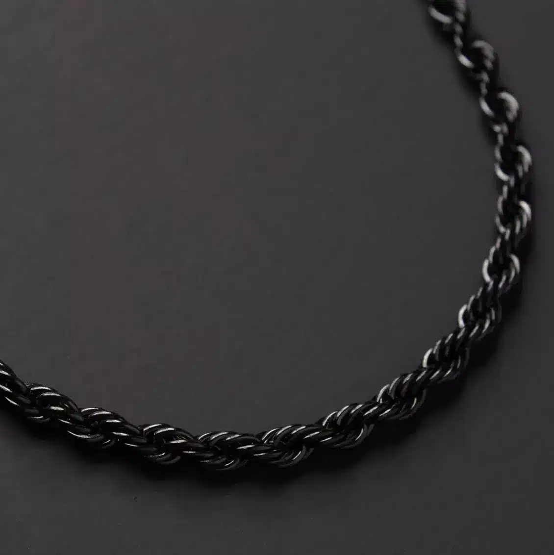 Chaine noire homme maille corde Acier inoxydable 3mm – Image 6