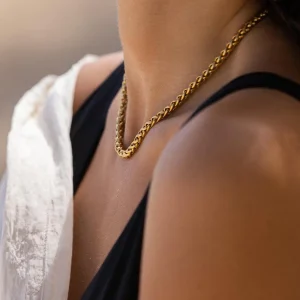 Collier Grosse Maille Femme Acier inoxydable doré 6mm