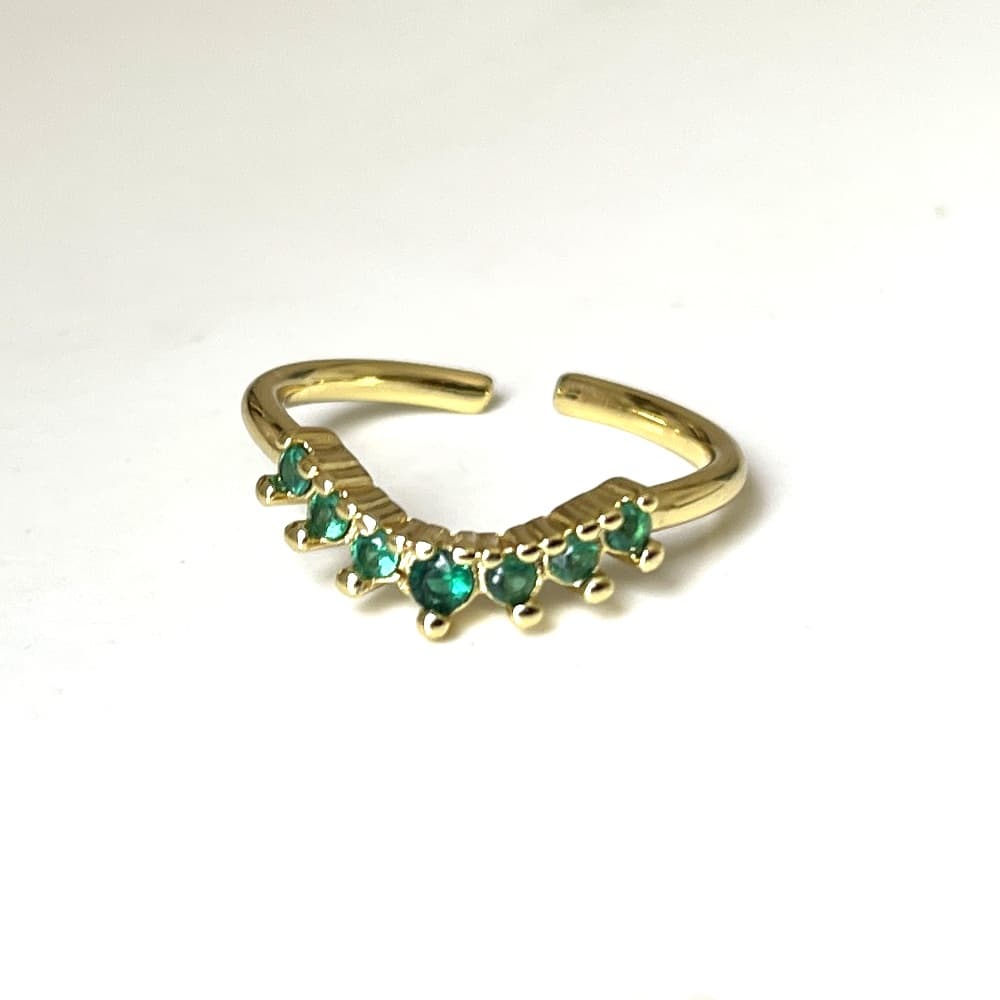 Bague Acier Inoxydable Doré réglable pierres cristal vert – Image 4