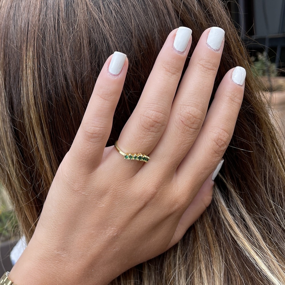 Bague Acier Inoxydable Doré réglable pierres cristal vert – Image 5