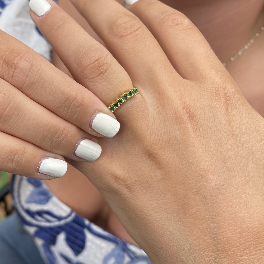 Bague Acier Inoxydable Doré réglable pierres cristal vert – Image 3