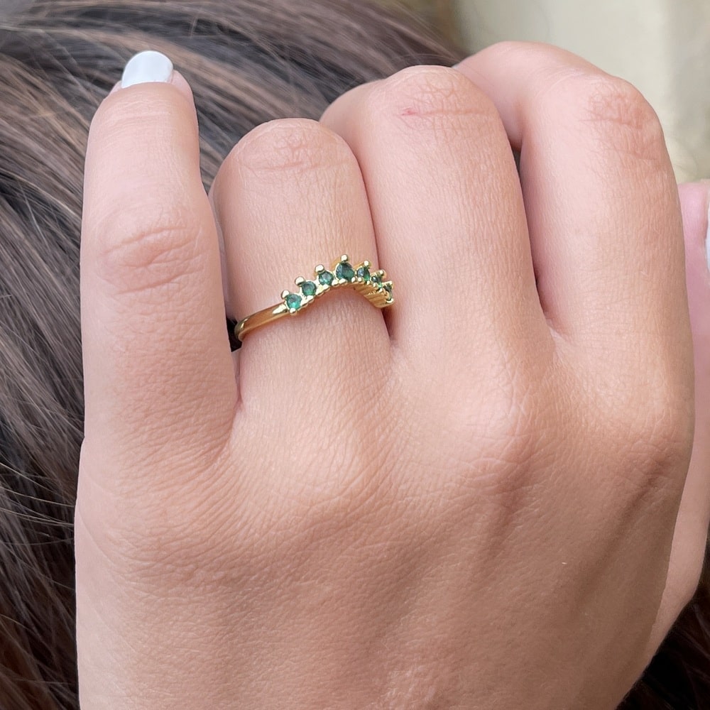 Bague Acier Inoxydable Doré réglable pierres cristal vert – Image 2