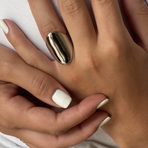 Bague Large Acier Inoxydable Argenté Femme Réglable