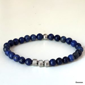 Bracelet Lapis Lazuli Femme Pierres Bleues 6mm Acier