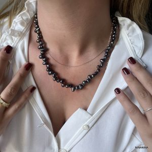 Collier En Perles Noires D&rsquo;Eau Douce Pour Femme