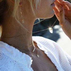 Collier Pendentif Pierre Naturelle Dent Cristal Et Or Laminé