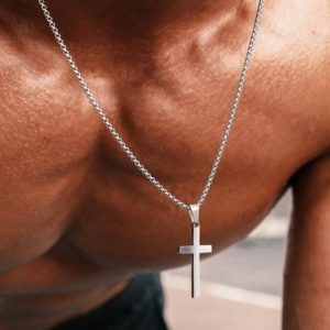 Collier Croix Chrétienne Acier Inoxydable Argent Homme