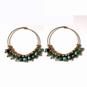 Créoles vertes fines en or laminé et jaspe naturel vert 30mm