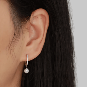 Créoles Perle Blanche Argent 925 Massif Et Zirconium