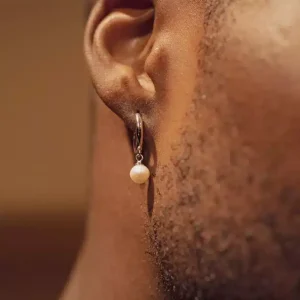 Creole Perle Blanche Pour Homme Argent 925 Massif