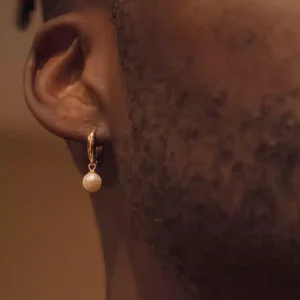Boucle D’Oreille Perle Creole Homme Argent Plaqué Or