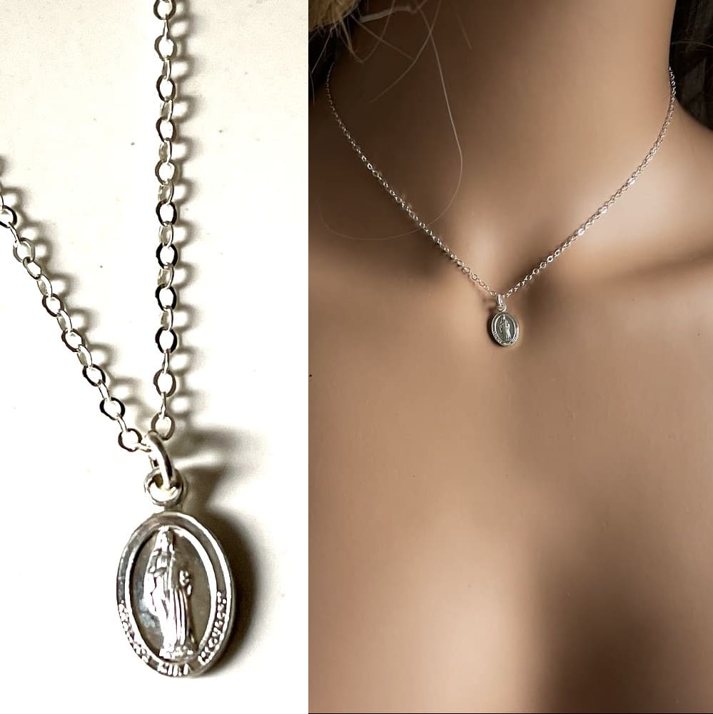 Collier Vierge Marie Pendentif Ovale Argent 925 Femme Fait Main En France – Image 7