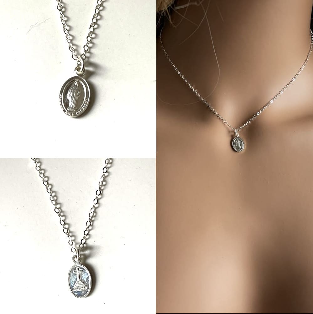 Collier Vierge Marie Pendentif Ovale Argent 925 Femme Fait Main En France – Image 3