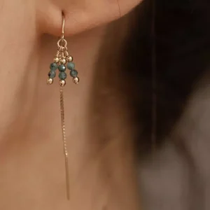 Boucles d’oreilles vertes émeraude pendantes plaqué or