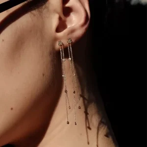 Boucles D oreilles Pendantes En Argent Longue Chaine Et Zirconium