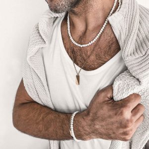 Bracelet Perle Pour Homme Perles Blanches Naturelles