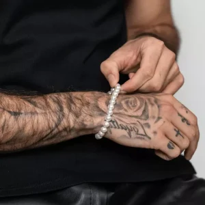 Bracelet en perle pour homme perles blanches véritables
