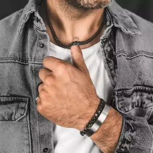 Chaine Acier Noir 7mm Homme Maille Gourmette 55cm faite main