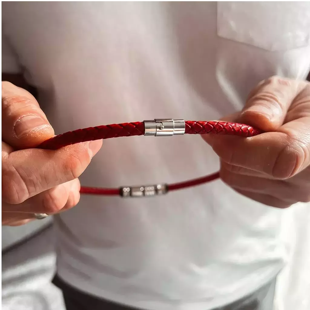 Collier Ras De Cou Rouge Cuir Tressé Et Acier Inoxydable Artisanal Fait Main En France – Image 7