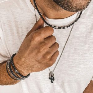 Ras Du Cou Homme Cuir Tressé Et Acier inoxydable Made In France