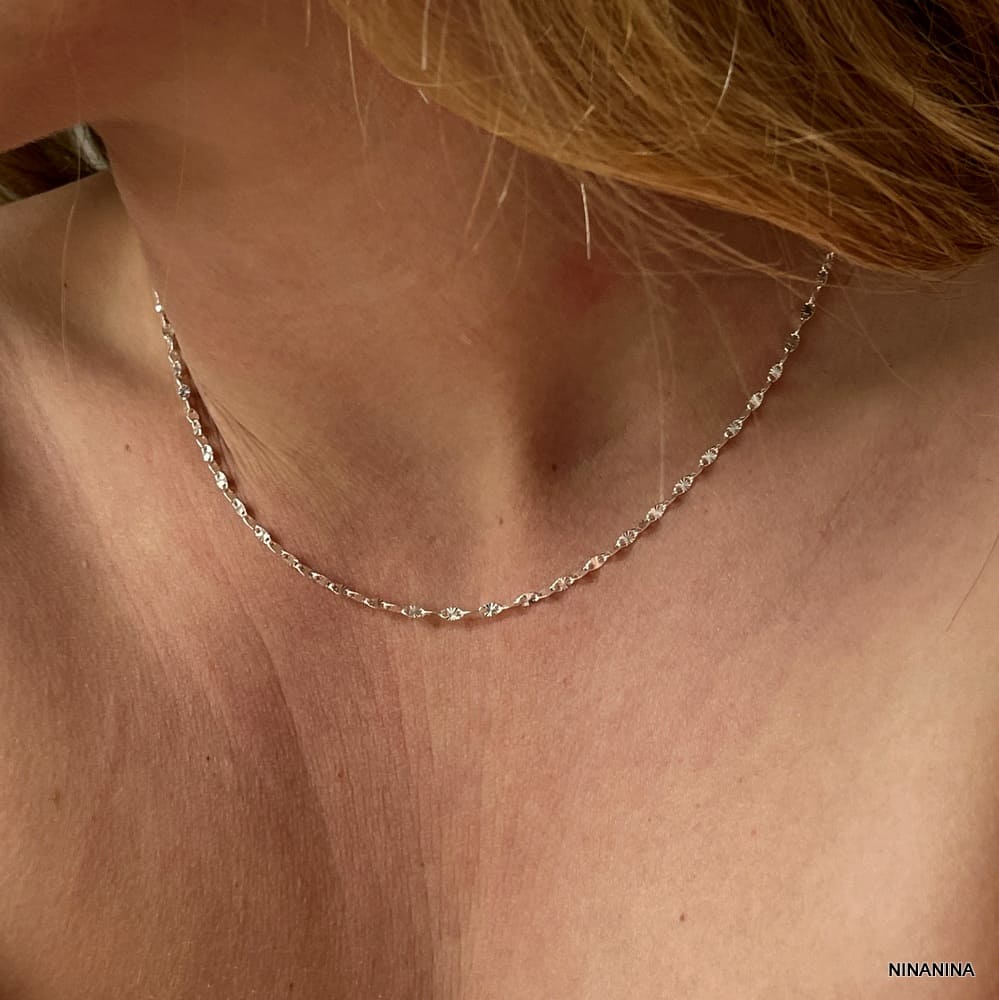 Chaine femme argent 925 maille fantaisie soleil plat made in France – Image 5