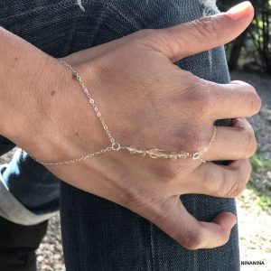 Bague Chaine Bracelet De Main Argent 925 Et Citrine Naturel Faite Main