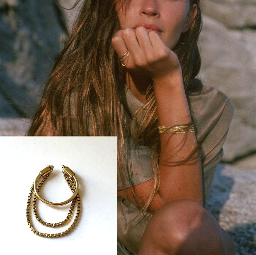 Bague 3 Rangs Or Réglable Chaine Double Maille Vénitienne Acier Doré – Image 7