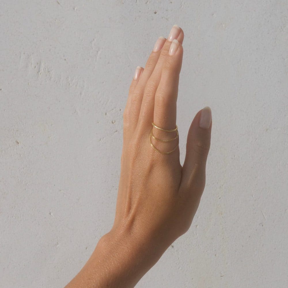 Bague 3 Rangs Or Réglable Chaine Double Maille Vénitienne Acier Doré – Image 9