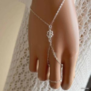 Bracelet bague argent 925 femme – Chaine de main fleur
