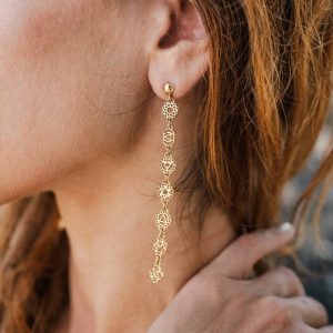 Boucles D’Oreilles 7 Chakras Or Acier Inoxydable Doré Pendantes