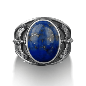 Bague Homme Bleue Chevalière Acier Lapis Lazuli Archange Gabriel